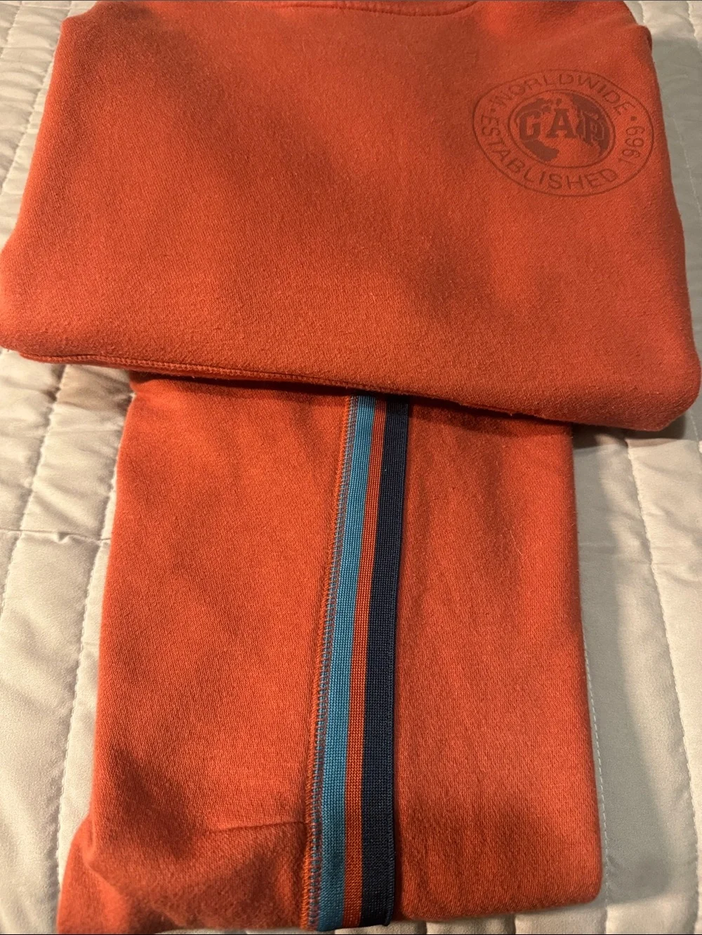 GAP Kids Orange Hoodie & Jogger Set with Blue Stripe